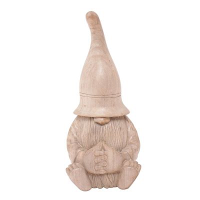 Alternate image for Hand-Carved Gnome Hibiscus Wood Sculpture from Bali Gnome in the Home