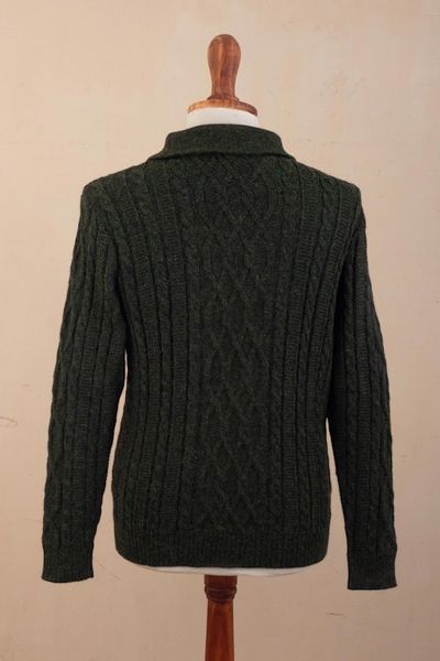 Alternate image for Mens Zip-Neck Alpaca Sweater Woodland Walk in Moss