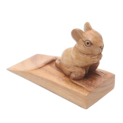 Alternate image for Hand Carved Suar Wood Mouse Door Stopper in Brown from Bali Charming Mouse in Brown