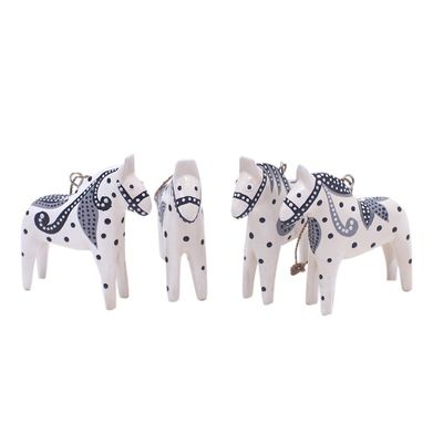 Alternate image for 4 Wood White Dala Horse Ornaments Carved Painted by Hand Dala Courage