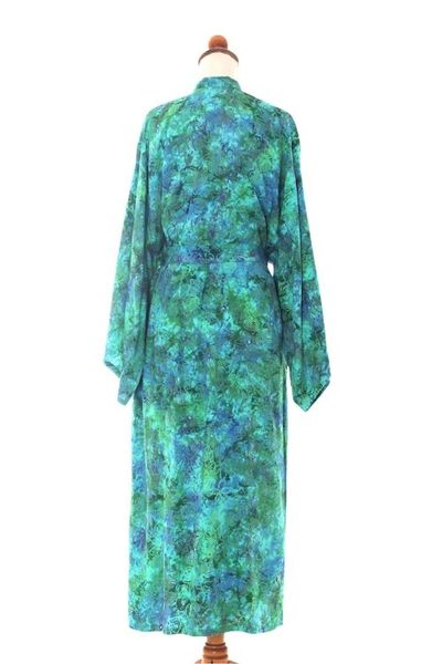 Alternate image for Green and Blue Tie-Dye and Batik Rayon Belted Robe Ocean Jungle