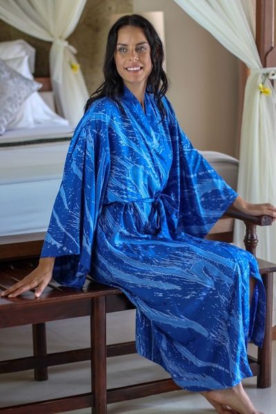 Alternate image for Womens Batik Patterned Robe Sea of Sapphire