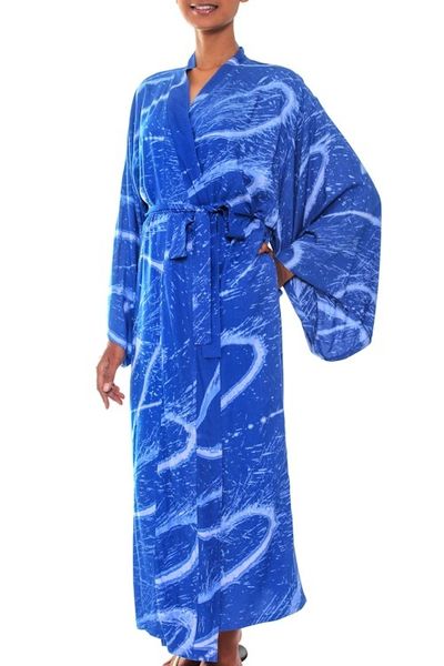 Alternate image for Womens Batik Patterned Robe Sea of Sapphire