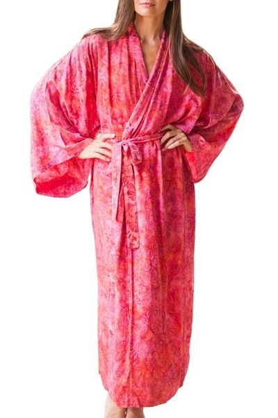 Alternate image for Batik Rayon Robe in Rose and Berry Pink from Bali Batik Blush