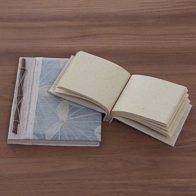 Alternate image for Handcrafted Pair of Rice Paper Notebooks from Indonesia Autumn Spirit in Grey
