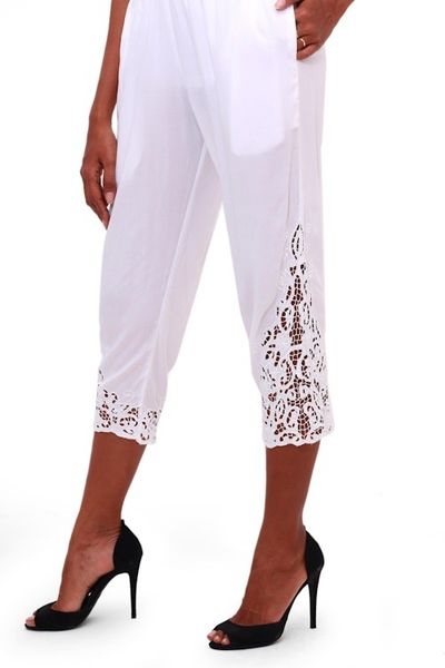 Alternate image for Floral Embroidered Rayon Pants in White from Bali White Padma Flower