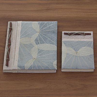 Alternate image for Handcrafted Pair of Rice Paper Notebooks from Indonesia Autumn Spirit in Grey
