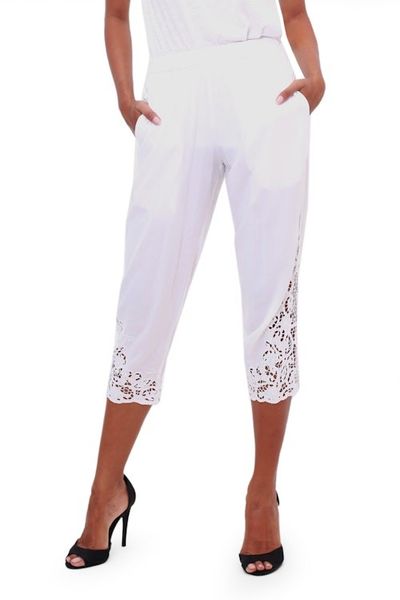 Alternate image for Floral Embroidered Rayon Pants in White from Bali White Padma Flower