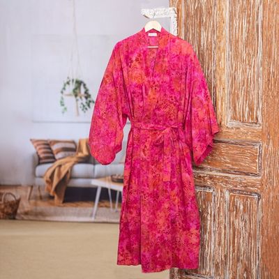 Alternate image for Batik Rayon Robe in Rose and Berry Pink from Bali Batik Blush
