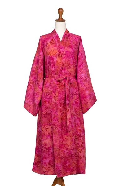 Alternate image for Batik Rayon Robe in Rose and Berry Pink from Bali Batik Blush