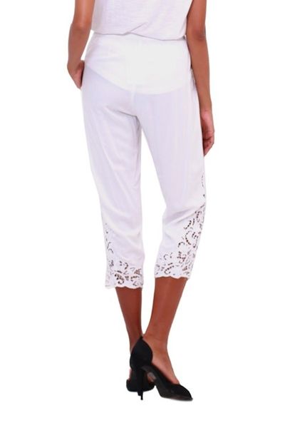 Alternate image for Floral Embroidered Rayon Pants in White from Bali White Padma Flower