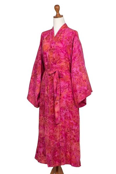 Alternate image for Batik Rayon Robe in Rose and Berry Pink from Bali Batik Blush