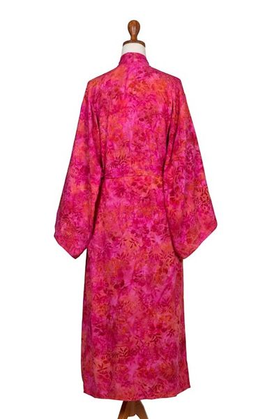 Alternate image for Batik Rayon Robe in Rose and Berry Pink from Bali Batik Blush
