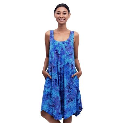 Alternate image for Blue Tie-Dyed Batik Leafy Grove Rayon Sleeveless Tunic Leafy Grove