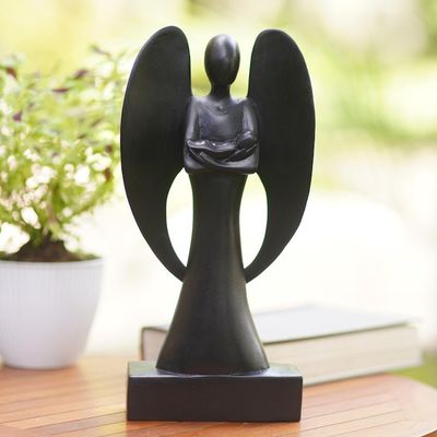 Alternate image for Suar Wood Guardian Angel Sculpture Babys Angel