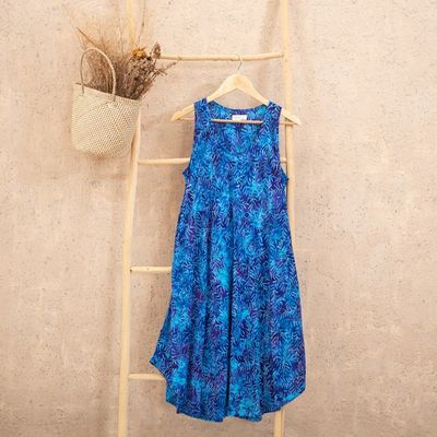 Alternate image for Blue Tie-Dyed Batik Leafy Grove Rayon Sleeveless Tunic Leafy Grove