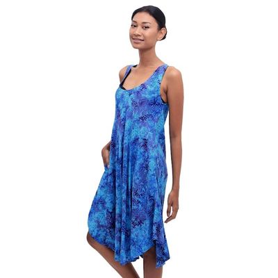 Alternate image for Blue Tie-Dyed Batik Leafy Grove Rayon Sleeveless Tunic Leafy Grove