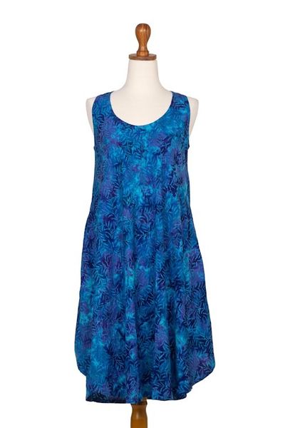 Alternate image for Blue Tie-Dyed Batik Leafy Grove Rayon Sleeveless Tunic Leafy Grove
