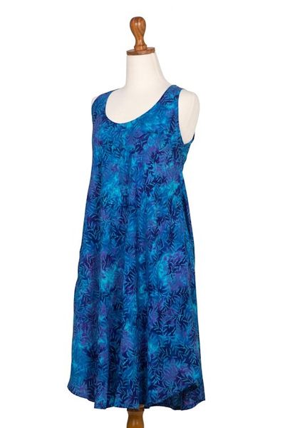 Alternate image for Blue Tie-Dyed Batik Leafy Grove Rayon Sleeveless Tunic Leafy Grove