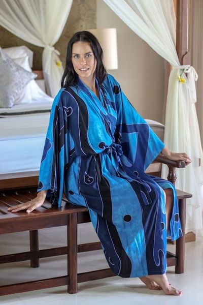 Alternate image for Womens Unique Batik Robe from Indonesia Tropical Sea