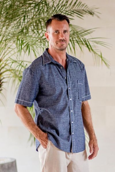 Alternate image for Mens Cotton Denim Casual Shirt Everyday Comfort