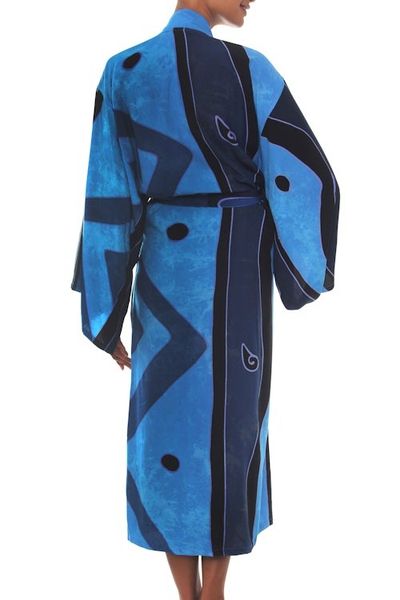 Alternate image for Womens Unique Batik Robe from Indonesia Tropical Sea