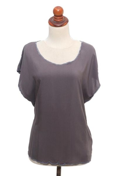 Alternate image for Grey Short-Sleeved Rayon Blouse Coffee Date in Grey