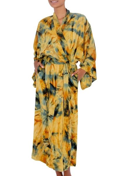 Alternate image for Womens Batik Patterned Robe Golden Firebirds