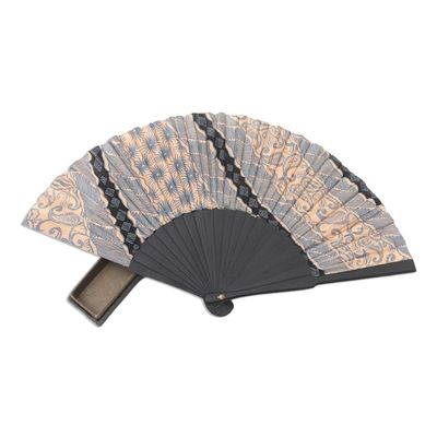 Alternate image for Batik Silk Hand Fan Hand Crafted in Bali Banji Black