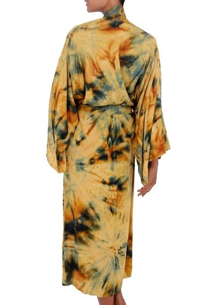 Alternate image for Womens Batik Patterned Robe Golden Firebirds