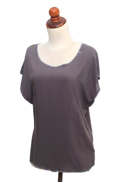 Alternate image for Grey Short-Sleeved Rayon Blouse Coffee Date in Grey