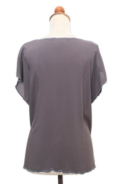 Alternate image for Grey Short-Sleeved Rayon Blouse Coffee Date in Grey