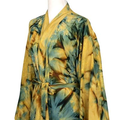 Alternate image for Womens Batik Patterned Robe Golden Firebirds