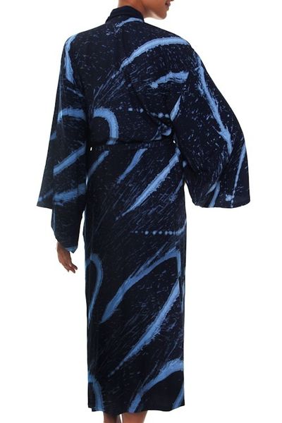 Alternate image for Womens Blue Batik Patterned Robe Sea of Shadows