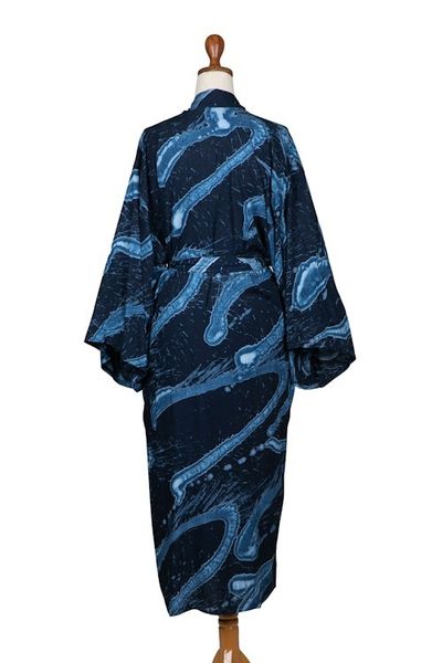 Alternate image for Womens Blue Batik Patterned Robe Sea of Shadows