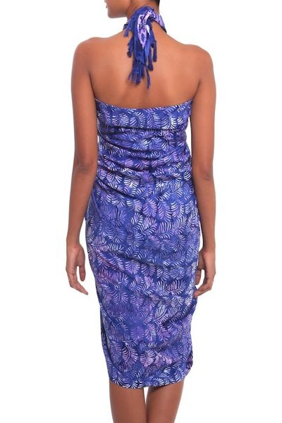 Alternate image for Leaf Motif Batik Rayon Sarong in Purple from Bali Peaceful Fronds
