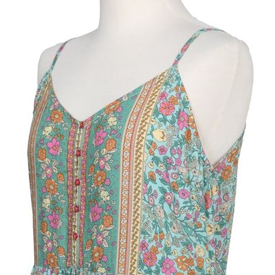 Alternate image for Rayon Batik Maxi Dress with Mint Floral Pattern Made in Bali Mint Garden