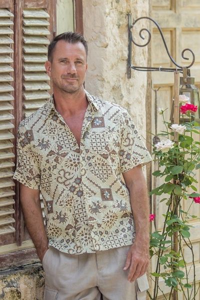 Alternate image for Handmade Mens Cotton Batik Shirt with Balinese Motifs Javanese Batik