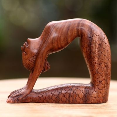 Alternate image for Hand Carved Signed Balinese Mermaid Sculpture Ustrasana Mermaid
