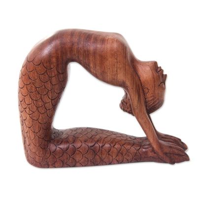 Alternate image for Hand Carved Signed Balinese Mermaid Sculpture Ustrasana Mermaid
