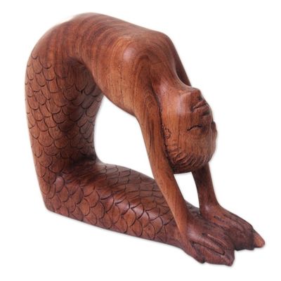 Alternate image for Hand Carved Signed Balinese Mermaid Sculpture Ustrasana Mermaid