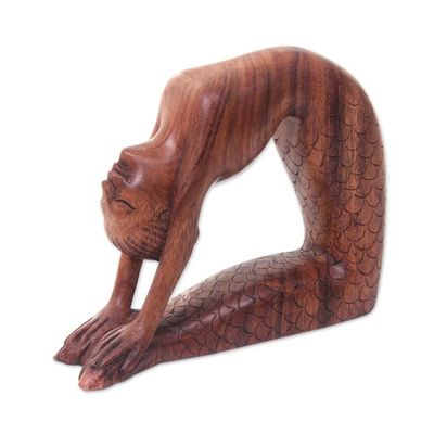 Alternate image for Hand Carved Signed Balinese Mermaid Sculpture Ustrasana Mermaid