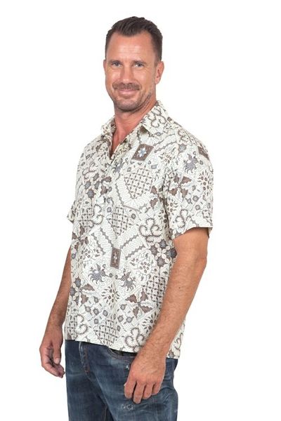 Alternate image for Handmade Mens Cotton Batik Shirt with Balinese Motifs Javanese Batik