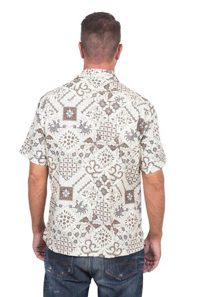Alternate image for Handmade Mens Cotton Batik Shirt with Balinese Motifs Javanese Batik