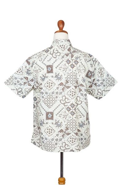 Alternate image for Handmade Mens Cotton Batik Shirt with Balinese Motifs Javanese Batik
