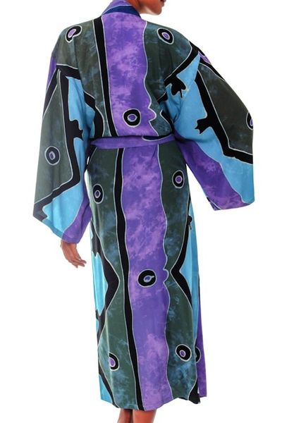 Alternate image for Womens Handcrafted Batik Robe Seaside Blue