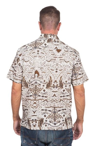Alternate image for Mens Brown White Short Sleeve Cotton Batik Button Shirt Continuous Love