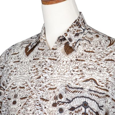 Alternate image for Mens Brown White Short Sleeve Cotton Batik Button Shirt Continuous Love