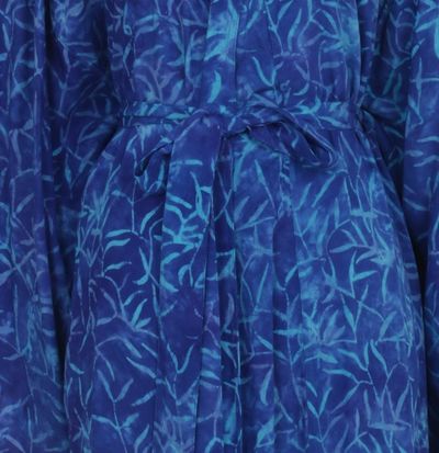 Alternate image for Blue Rayon Long Robe with Bamboo Batik Print from Indonesia Bamboo Blue