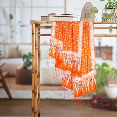 Alternate image for Batik Silk Shawl with Truntum Motifs in Tangerine from Bali Truntum Majesty